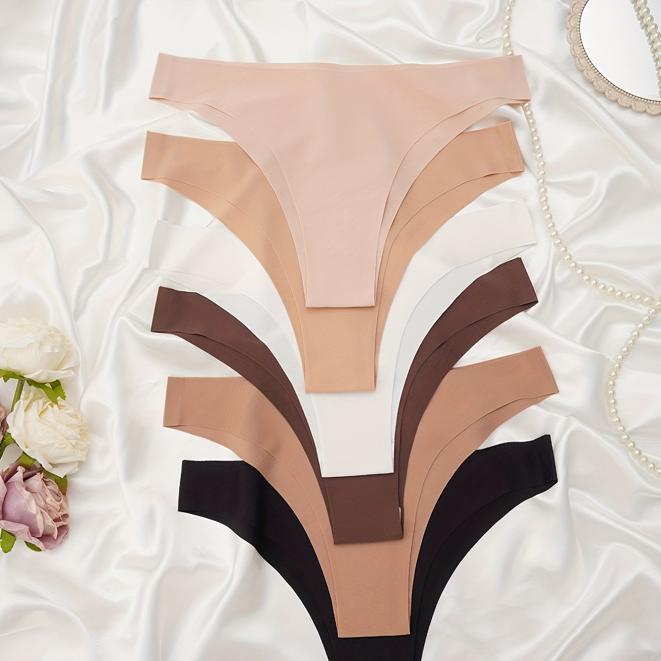 Women’s Seamless Solid Thongs 6 Pack Comfortable Lingerie Underwear