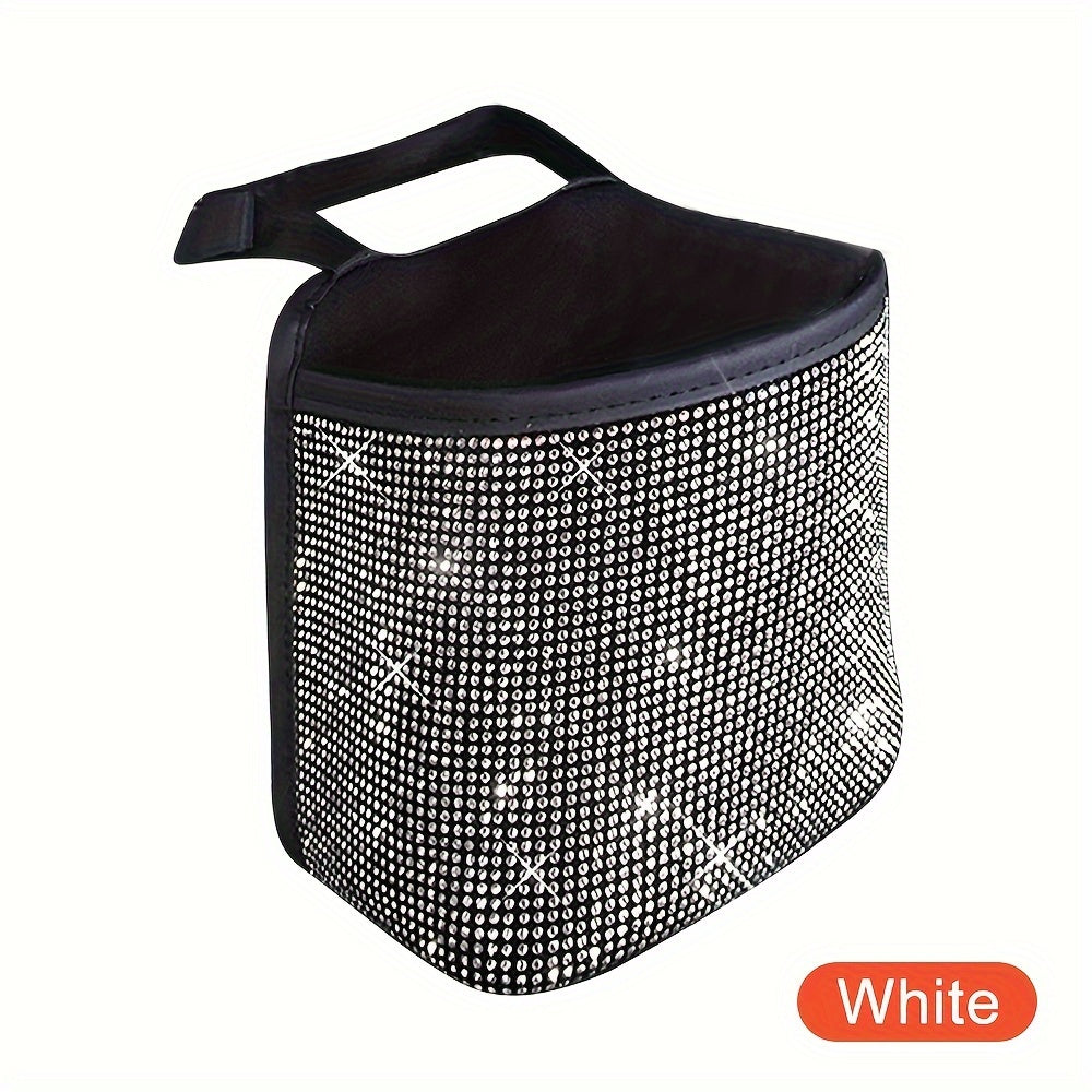 Car Back Seat Organizer With Rhinestones White Storage Bag Car Trash Holder