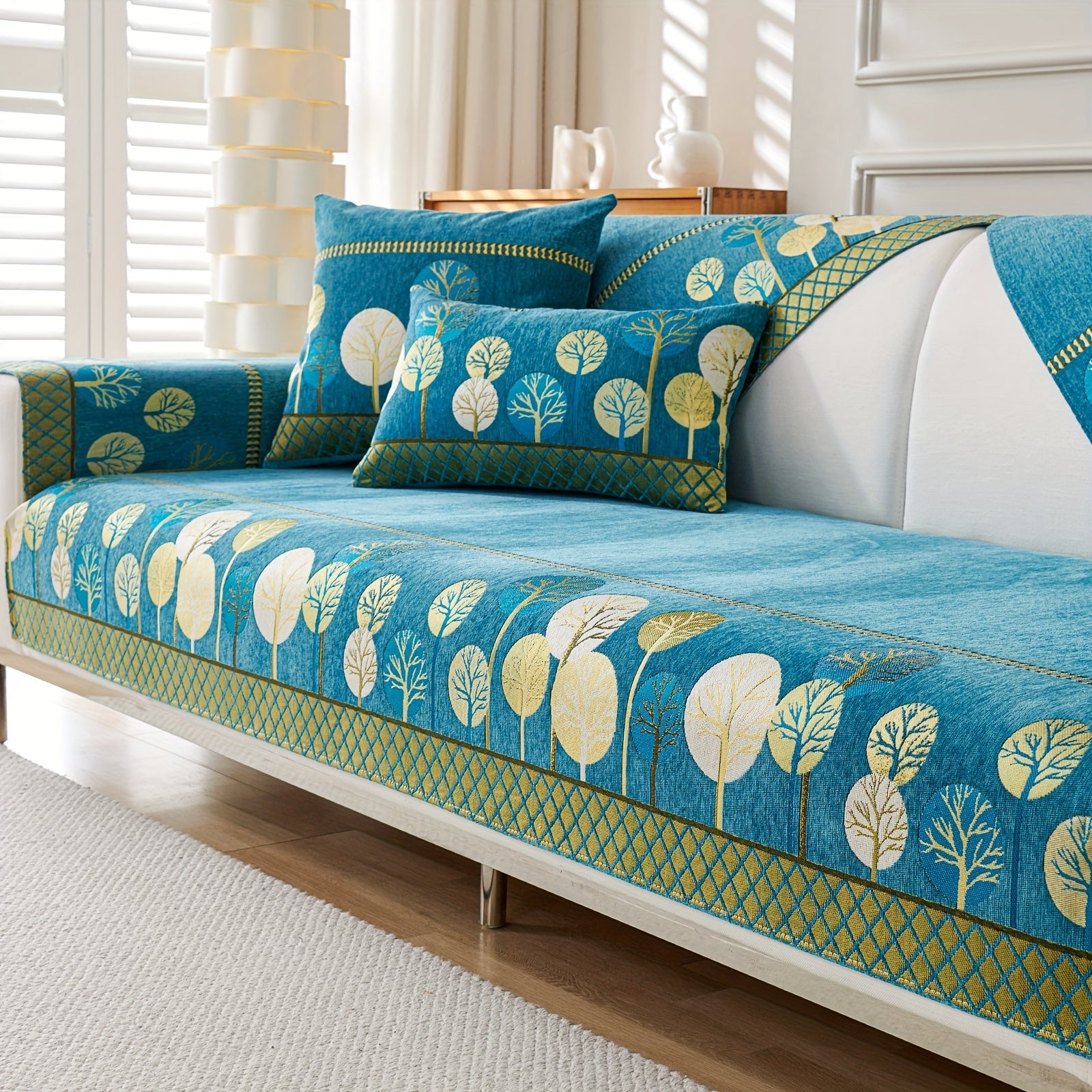 Boho Style Sofa Cushion with Moon and Tree Design Chenille All-Season Pet-Friendly Soft Modern