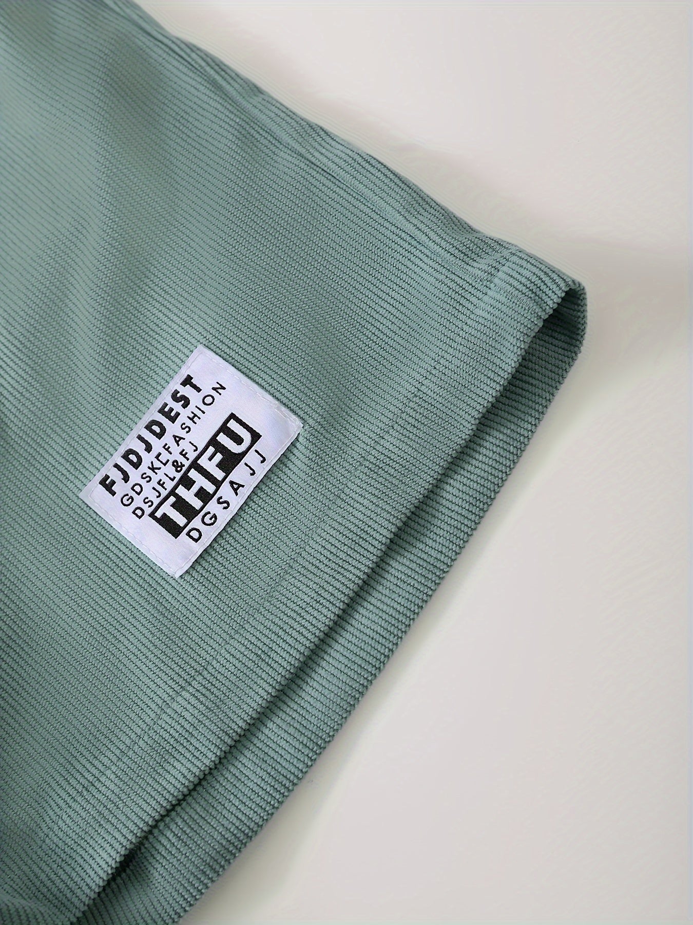 Plus Size Men's Light Green Corduroy Shorts with Drawstring Elastic Waist Pockets