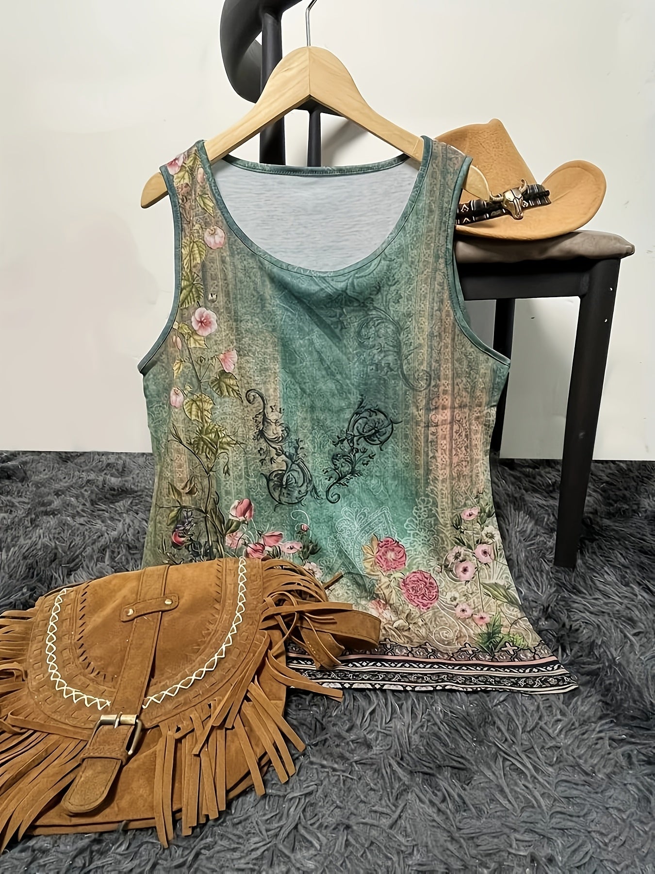 Top de tirantes con escote en V y estampado floral para tallas grandes para primavera verano ropa de playa