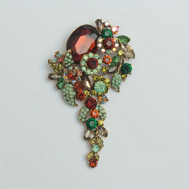 Oversized Crystal Glass Brooch for Women Elegant Alloy Rhinestone Lapel Pin