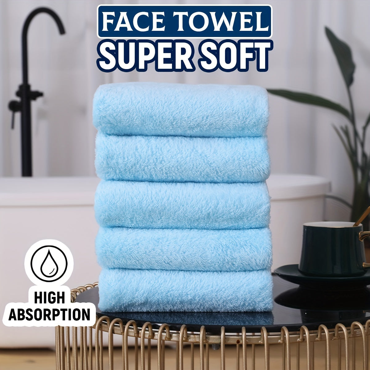 Set of 5 Soft Polyester Hand Towels Quick-Drying Absorbent for Bathroom Spa