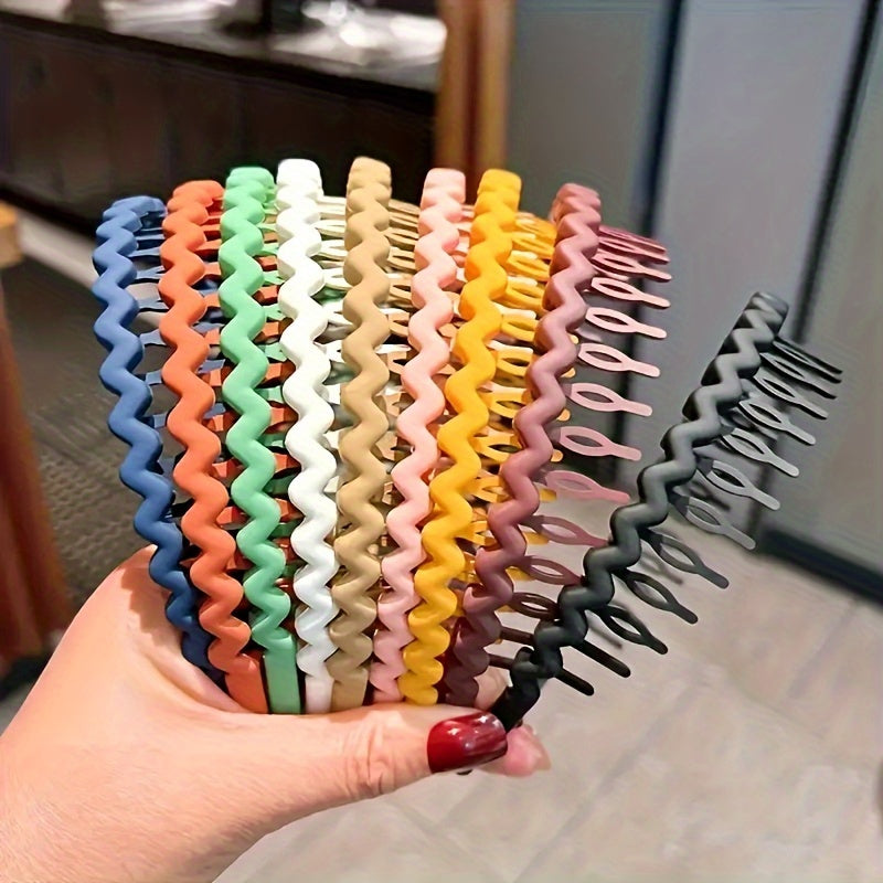 Set of 10 Solid Color Matte Headbands with Non-Slip Grip and Teeth for Secure Fit