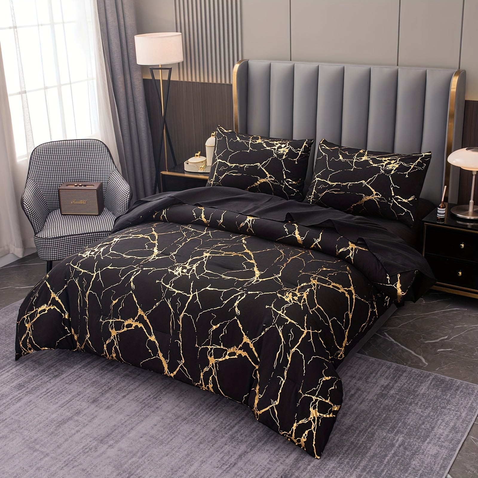 Luxury Comforter Set with Bronzing Marble Print 2/3 Piece Soft Skin-Friendly Bedding