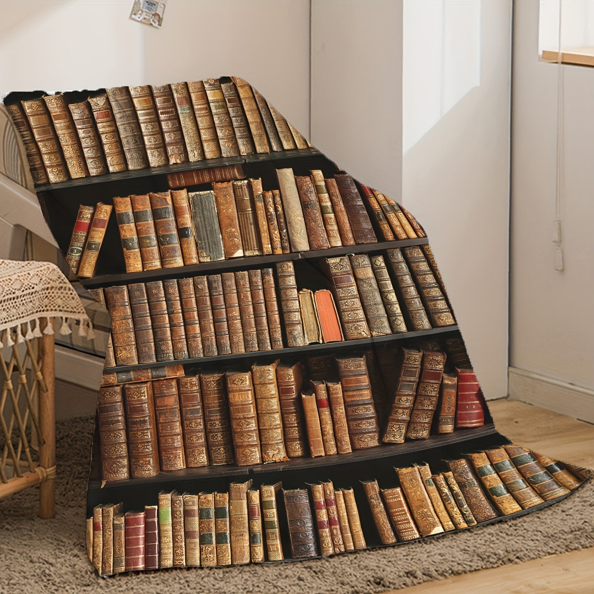 Традиционный стиль пледа с дизайном книжной полки мягкий, комфортный, универсальный для путешествий, дивана, кровати