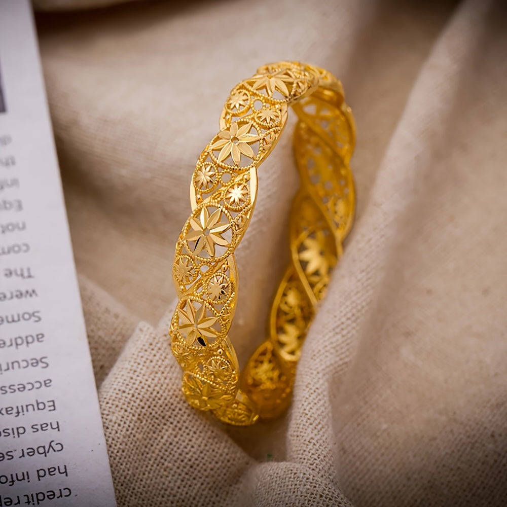 Set of 4 Gold-Plated Copper Open Cuff Bracelets for Women Adjustable Bangle Jewelry