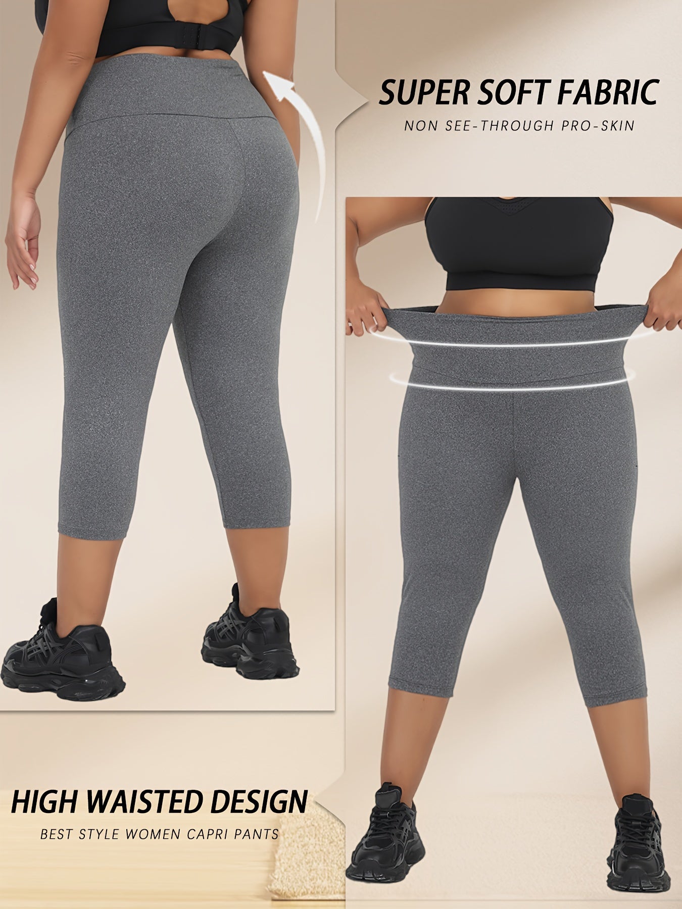 Plus Size Women’s Leggings High Waisted Tummy Control Yoga Capri Workout