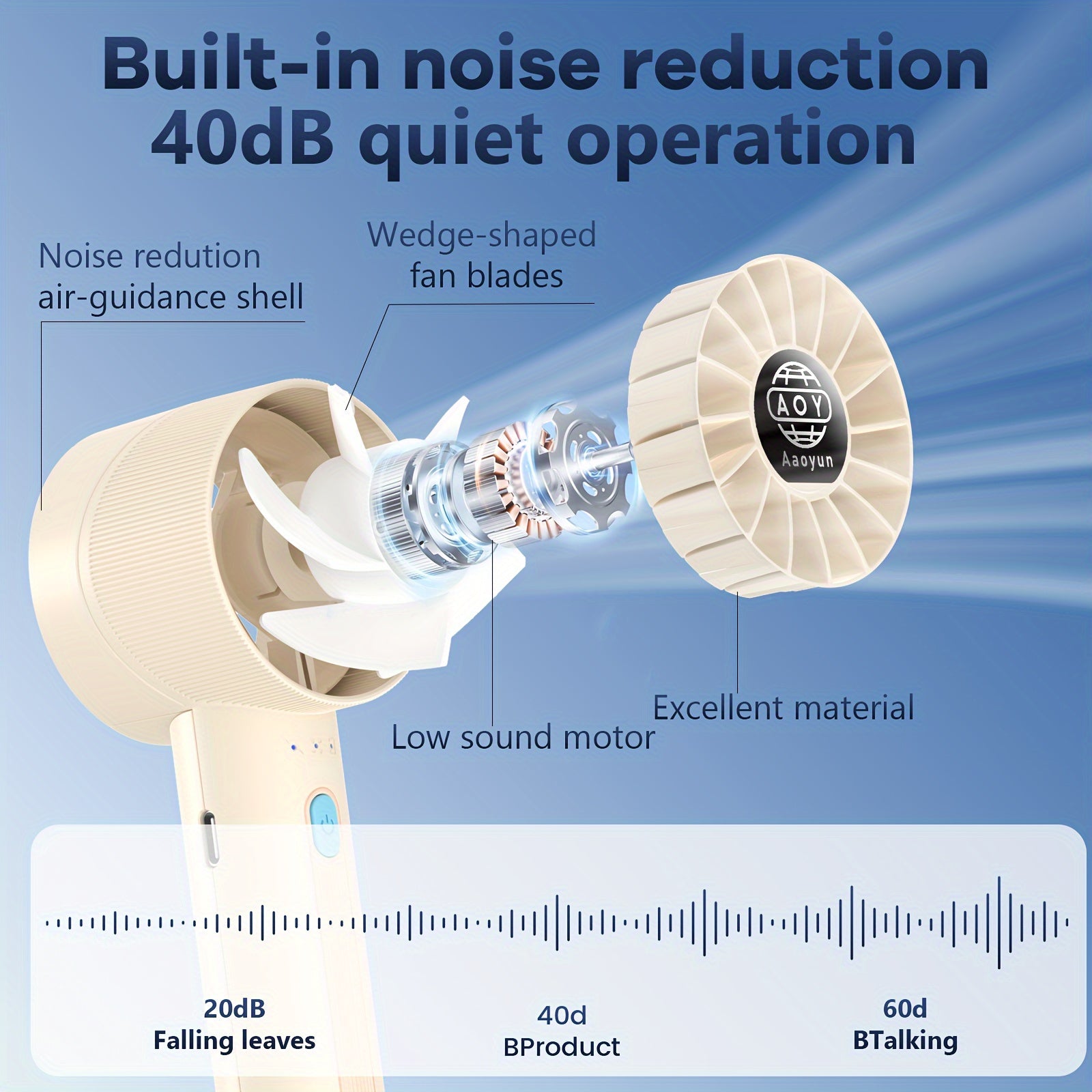Rechargeable Mini Turbine Fan with USB Port, Portable Handheld Fan, 4 Speeds