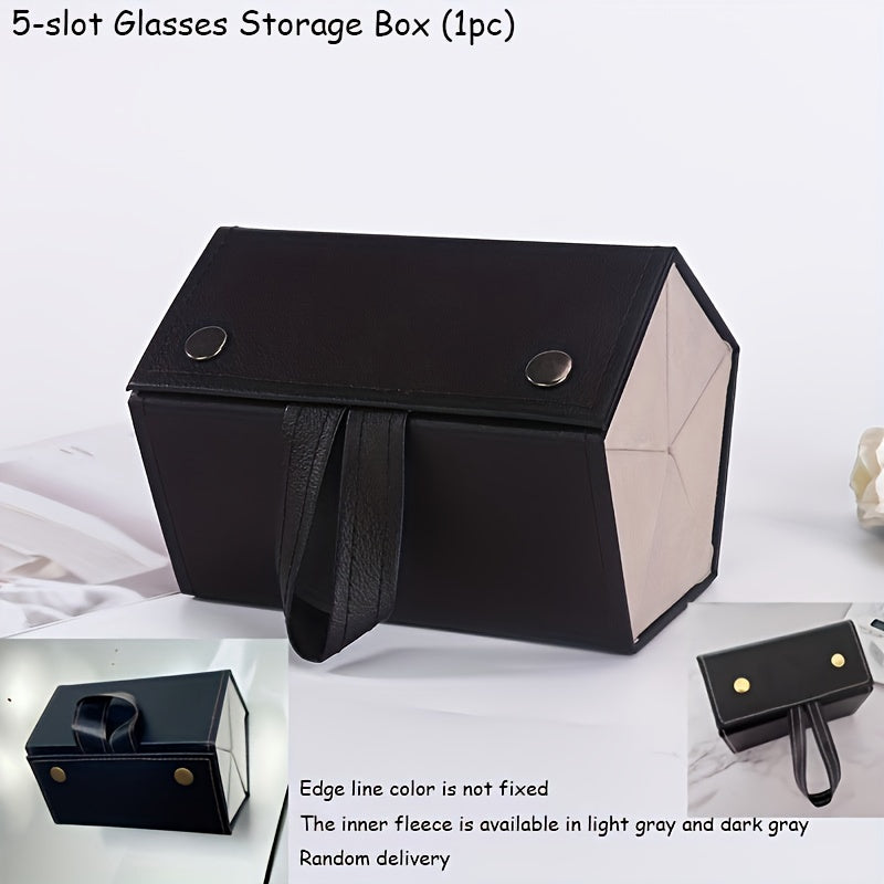 Portable Glasses Storage Box Eyewear Organizer with 3/5 Slots PU Leather Travel Case