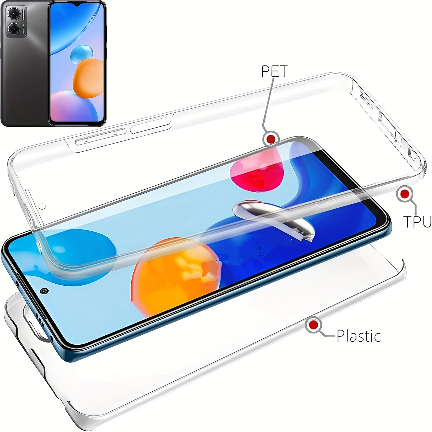 360 Full Body Phone Case for Xiaomi Models with Double Transparent Cover and Screen Protector