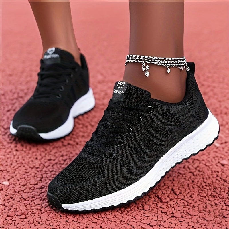 Women's Breathable Mesh Running Shoes Black and White Lightweight Sneakers