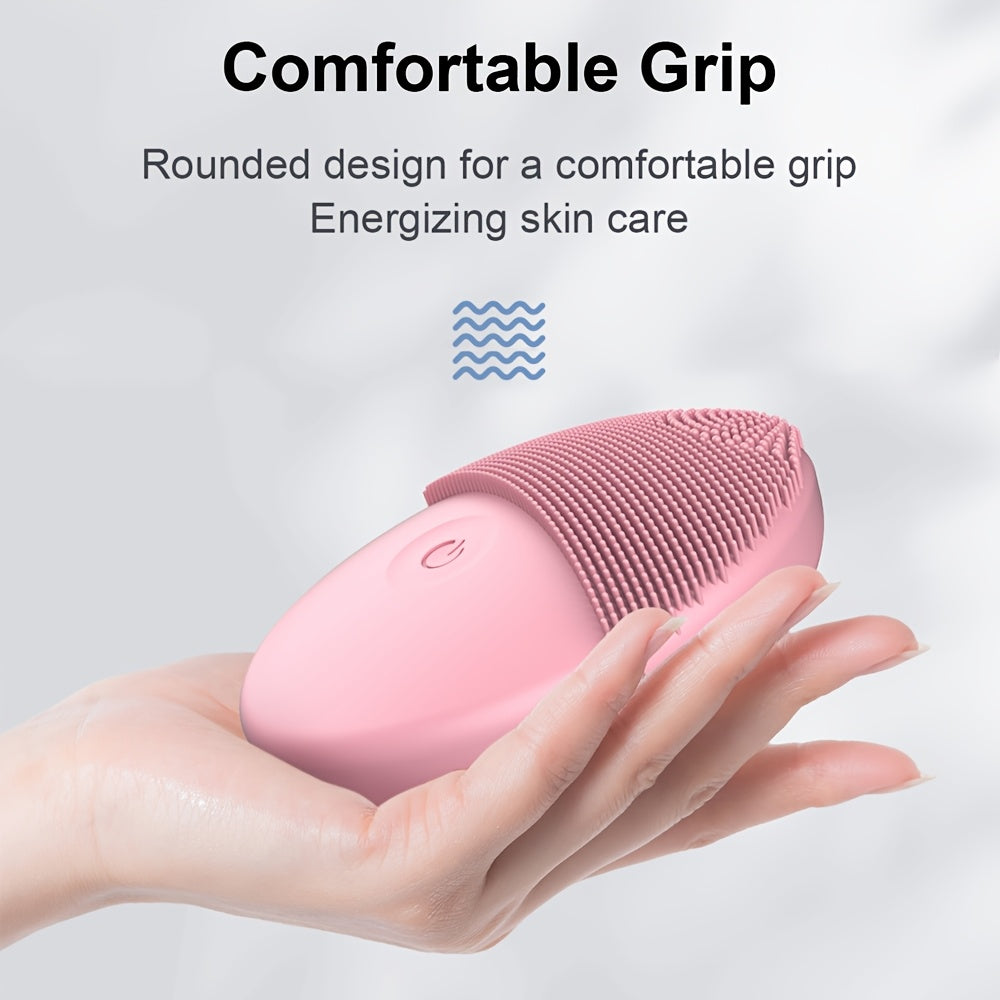 Pink Electric Facial Cleansing Brush with Soft Silicone Bristles Exfoliating Massager Battery Powered