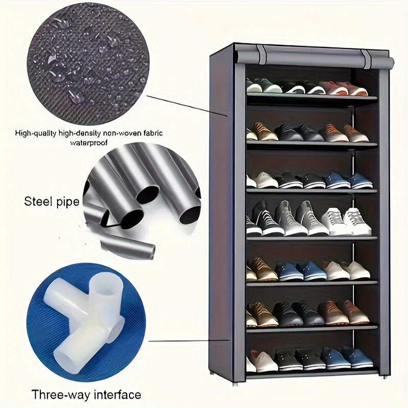 7-Tier Waterproof Metal Shoe Organizer with Zipper for Entryway Bedroom