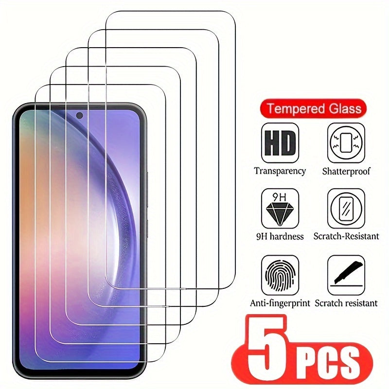5pcs Tempered Glass Screen Protectors for Samsung Galaxy Models A12 A13 A14 A15 A24 A25 A35 A55 A34 A54 A32 5G A31 A51 A71 A04 A04S S20 FE S21 FE S23 FE 5G A30S A50 A22 A52S A53 A72 A73 5G A10