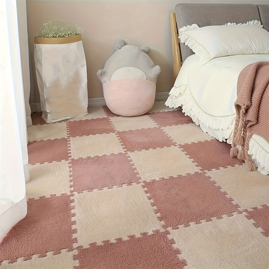 20pcs Indoor Carpet Tiles Full Coverage Washable Non-Slip Floor Rug 29.97cm Polyester EVA