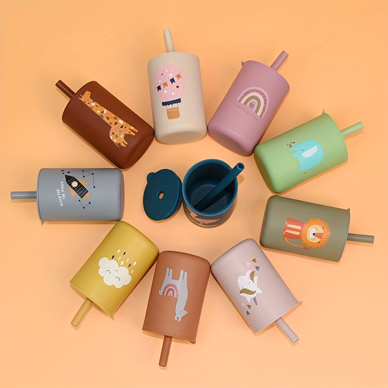 Vaso de silicona para niños de 6 oz con pajilla y tapa, libre de BPA, apto para lavavajillas, apto para microondas, en varios colores