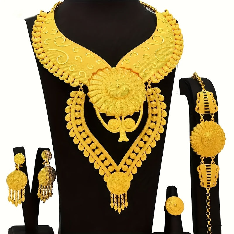 Middle Eastern Bridal Jewelry Set with Necklace Earrings Rings and Bracelets for Wedding Eid