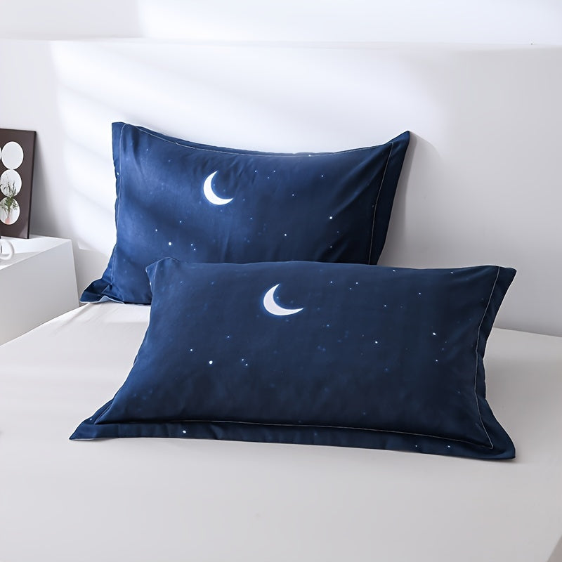 Night Sky Moon Print Bedding Set 3-Piece Duvet Cover and Pillowcases for Bedroom