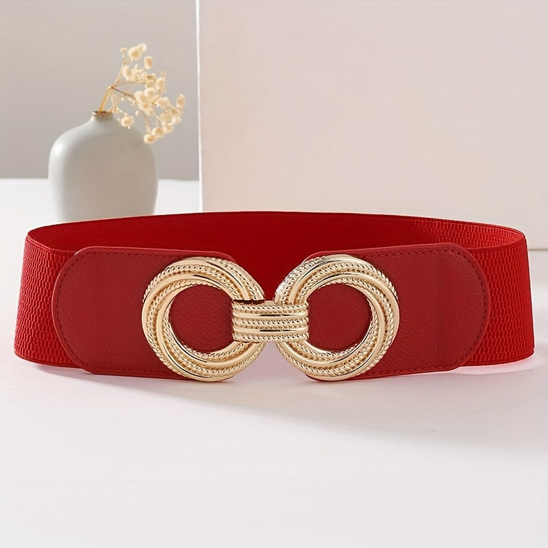 Женский широкий эластичный пояс с двойной спиральной пряжкой-кольцом для платьев и пальто