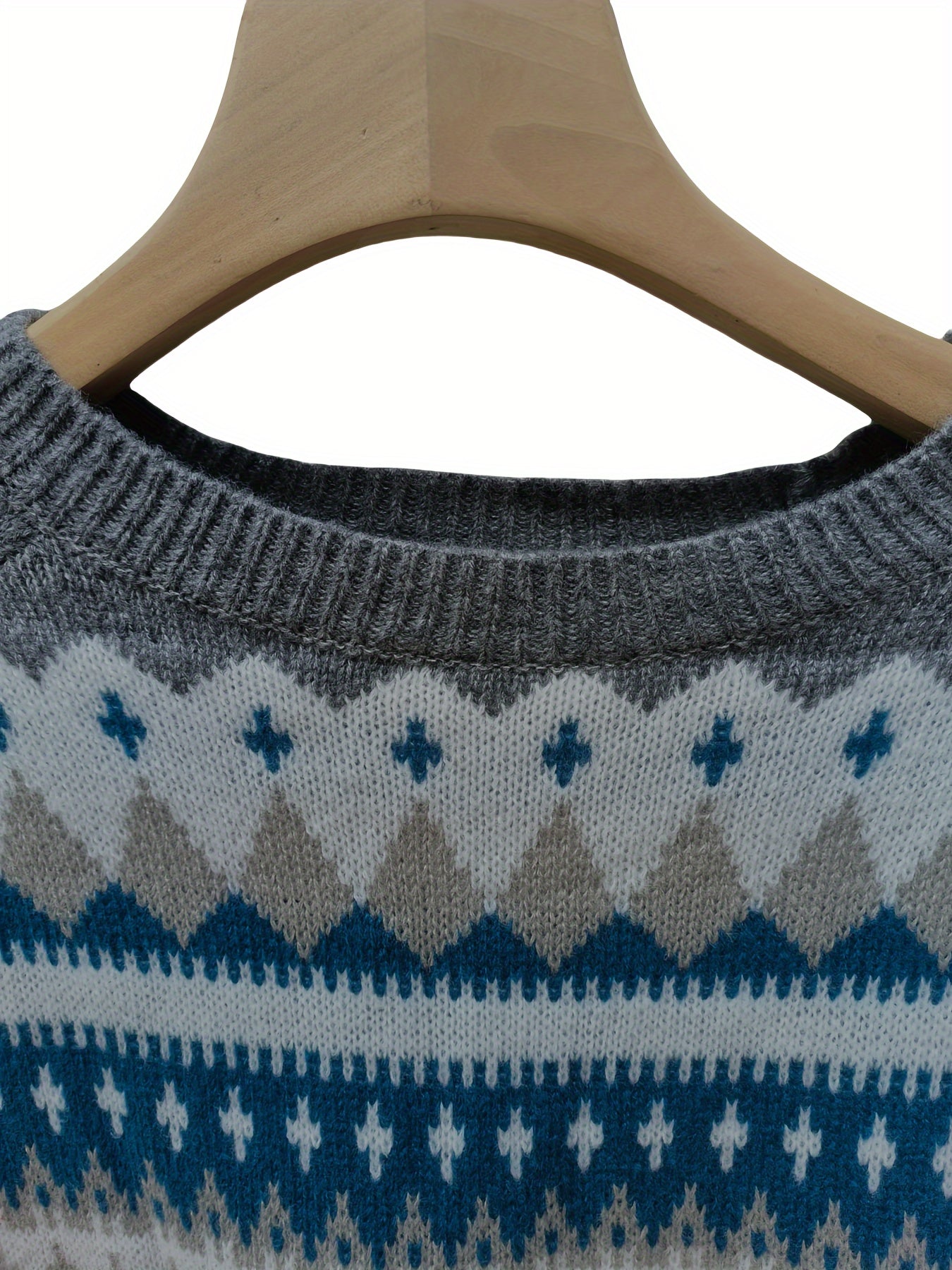 Suéter de punto con cable geométrico para mujer talla grande de manga larga y cálido para invierno