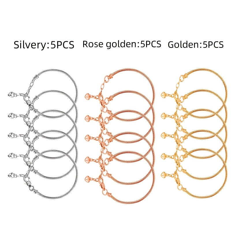 10 Pieces Silver Plated Copper Snake Chain Bracelets with Heart Charms and Lobster Clasps for DIY Jewelry Making