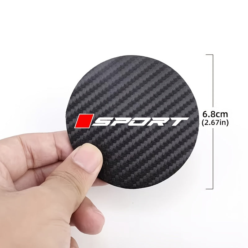 2PCS Non-Slip Carbon Fiber Cup Holder Coasters Sporty Round PU Leather Car Accessories