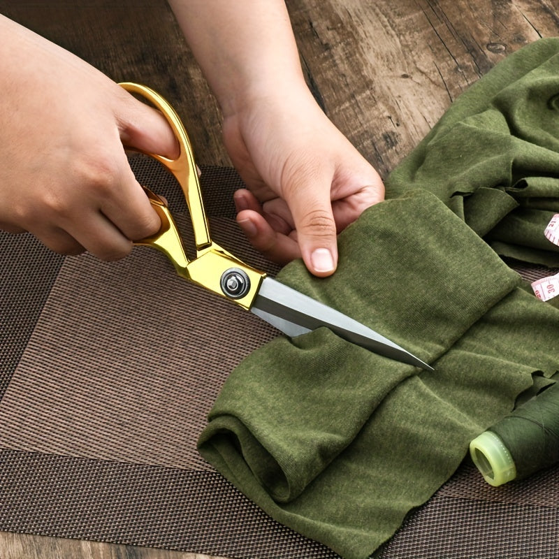 Stainless Steel Tailor Scissors with Gold-Tone Alloy Handle for Sewing Craft Office Home Use