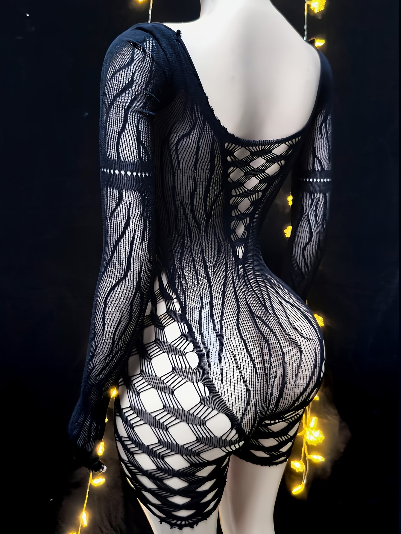 Women's Valentine's Day Long Sleeve Bodystocking Open Crotch See Through Cover Up Beachwear