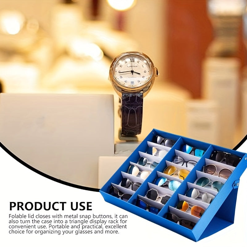 Women's Jewelry Storage Box with 18 Slots for Eyeglasses Artificial Leather Stand Purple Red Blue-Grey