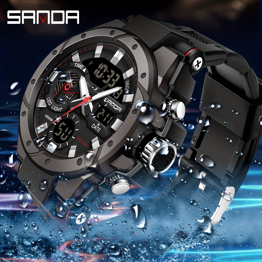 Men's Sports Watch Waterproof Quartz Luminous Dual Display Stopwatch Alarm