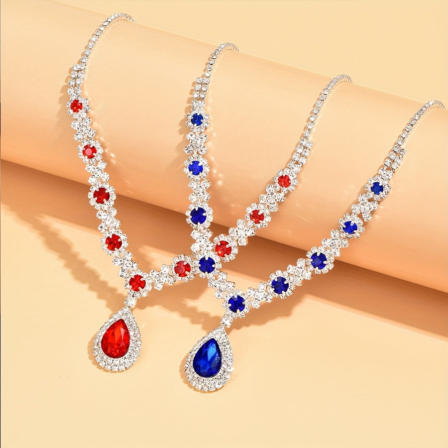 Винтажный серебряный ювелирный набор с подвеской-каплей и серьгами с rhinestone, украшение с сердцем и декабрьским камнем для повседневной носки и вечеринок