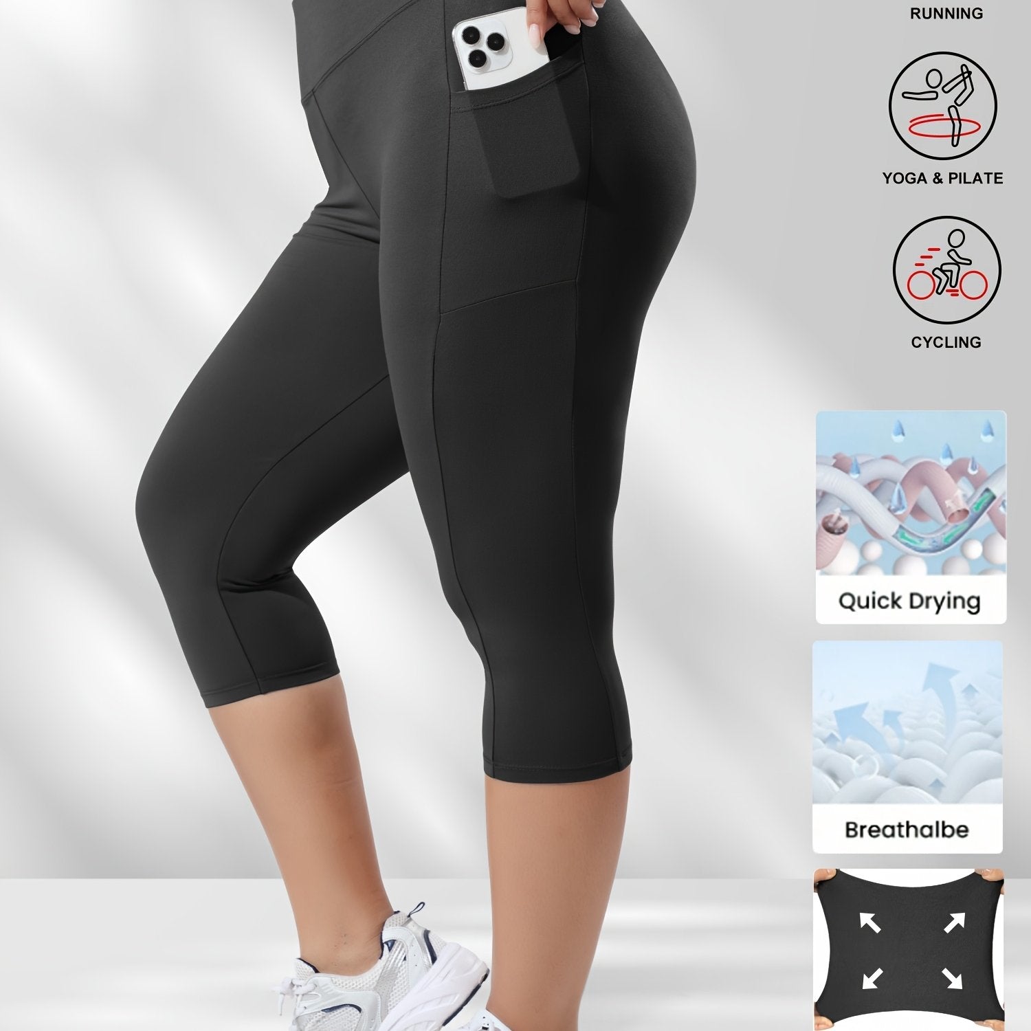 Plus Size Women's High-Waisted Side Stripe Bermuda Shorts Breathable Quick-Dry