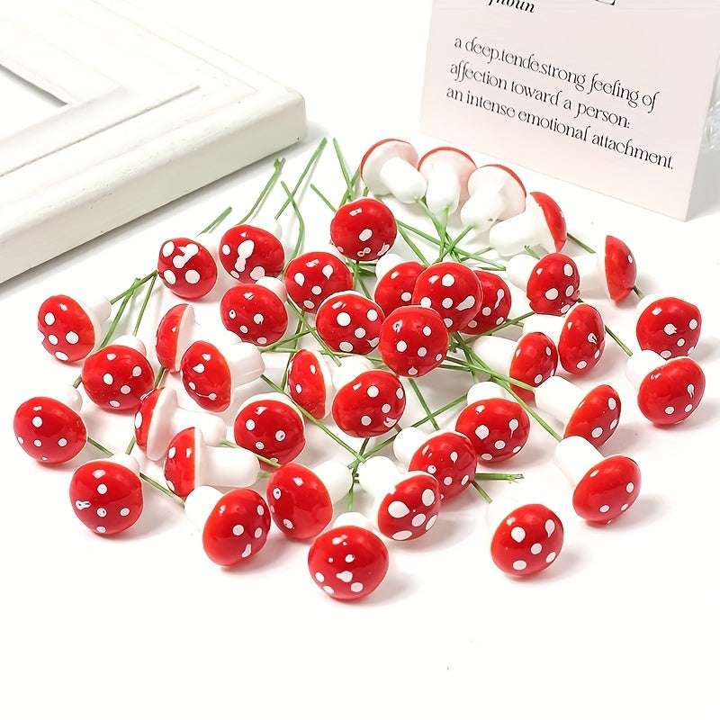 Red Faux Mushroom Flowers for Cake Decor Halloween Christmas Wreaths Crafts