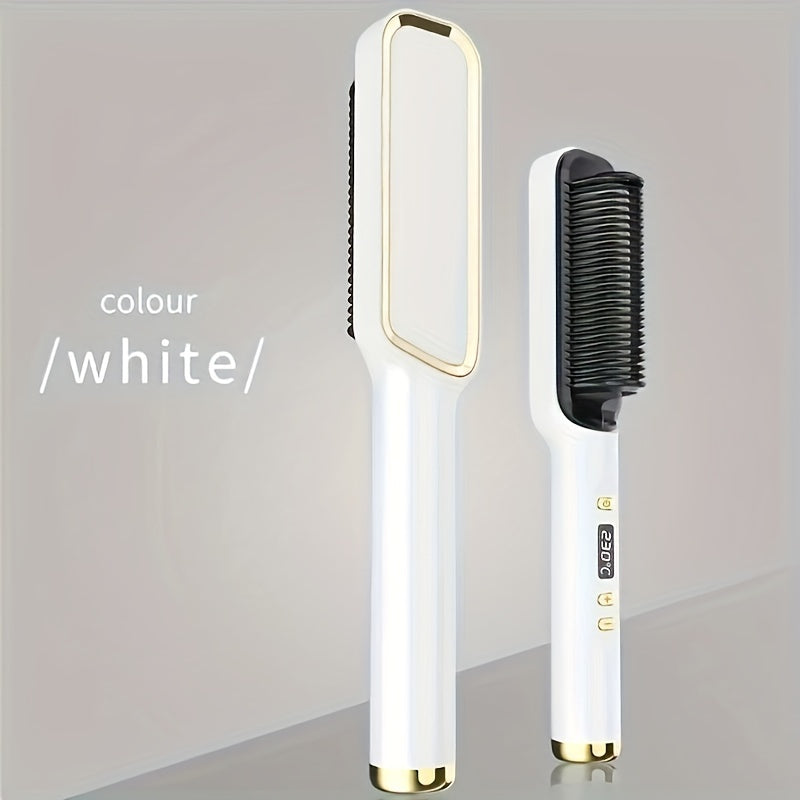2-in-1 Ceramic Hair Straightener Brush with LCD Display European Plug for Styling