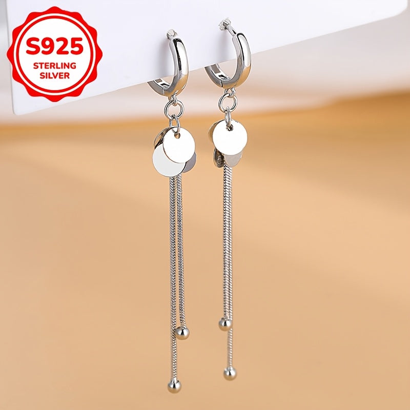 Women's Silver Earrings with Round Tassel Pendants, 925 Silver, 3g