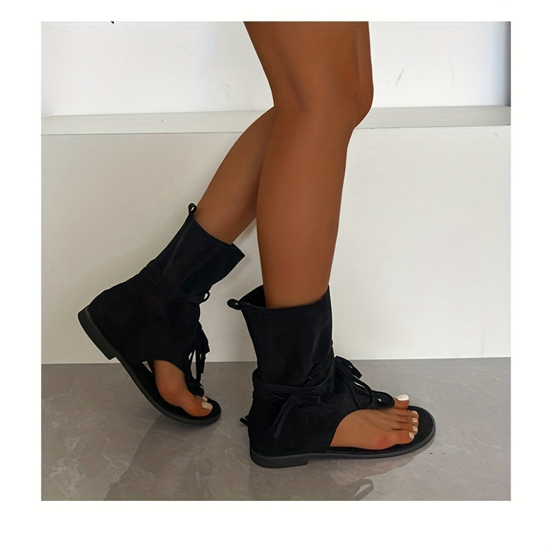 Women's Western Ankle Boots Flat Toe Slip-On Summer Cowgirl Casual Shoes