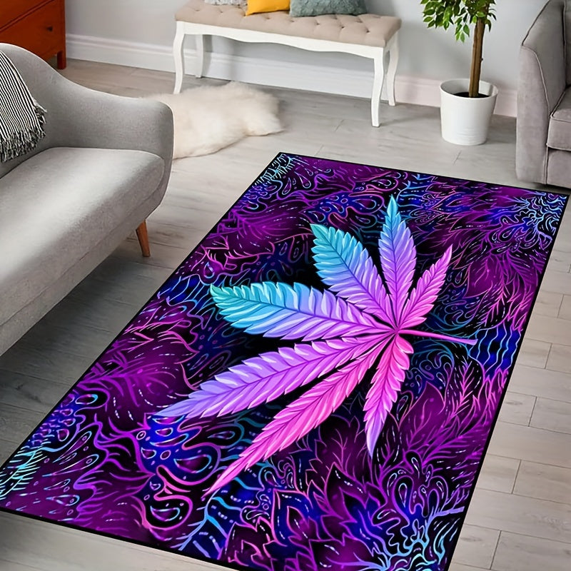 Soft Washable Polyester Area Rug with Psychedelic Leaf Print for Living Room and Bedroom