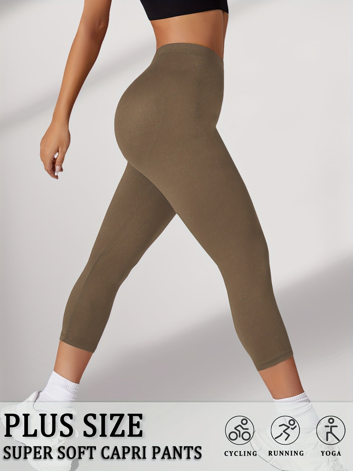 Plus Size Women's High-Stretch Soft Capri Leggings Athletic Yoga Workout Pants