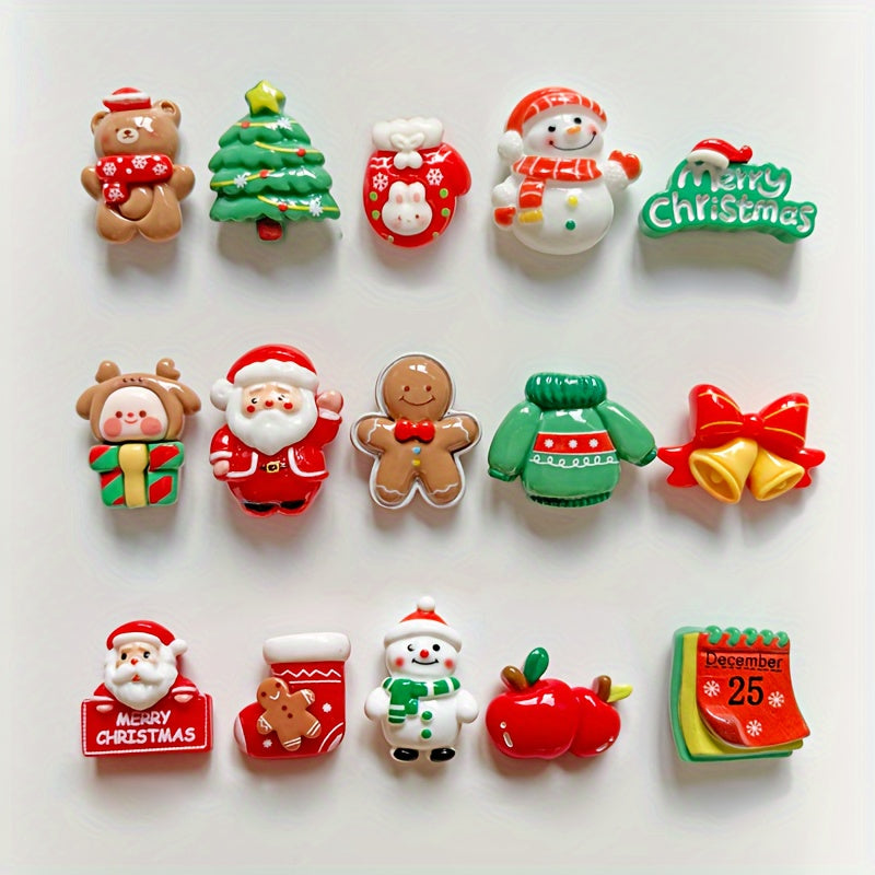 Set of 10 Christmas Refrigerator Magnets with Santa Snowman Tree Holiday Decor
