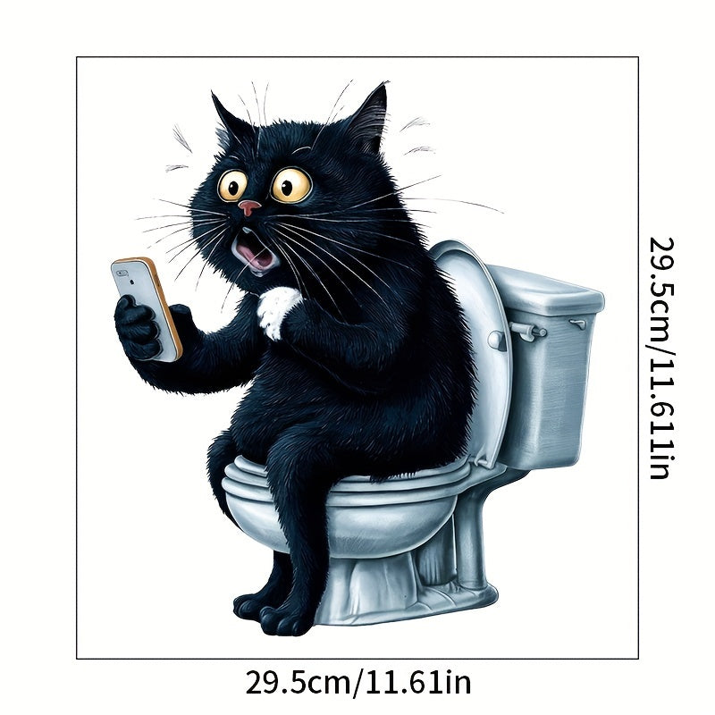 Pegatina humorística de gato para inodoro, acabado semibrillante, decoración de baño