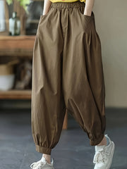 Women's Wide Leg Pants Brown High-Waist Casual Trousers with Pockets