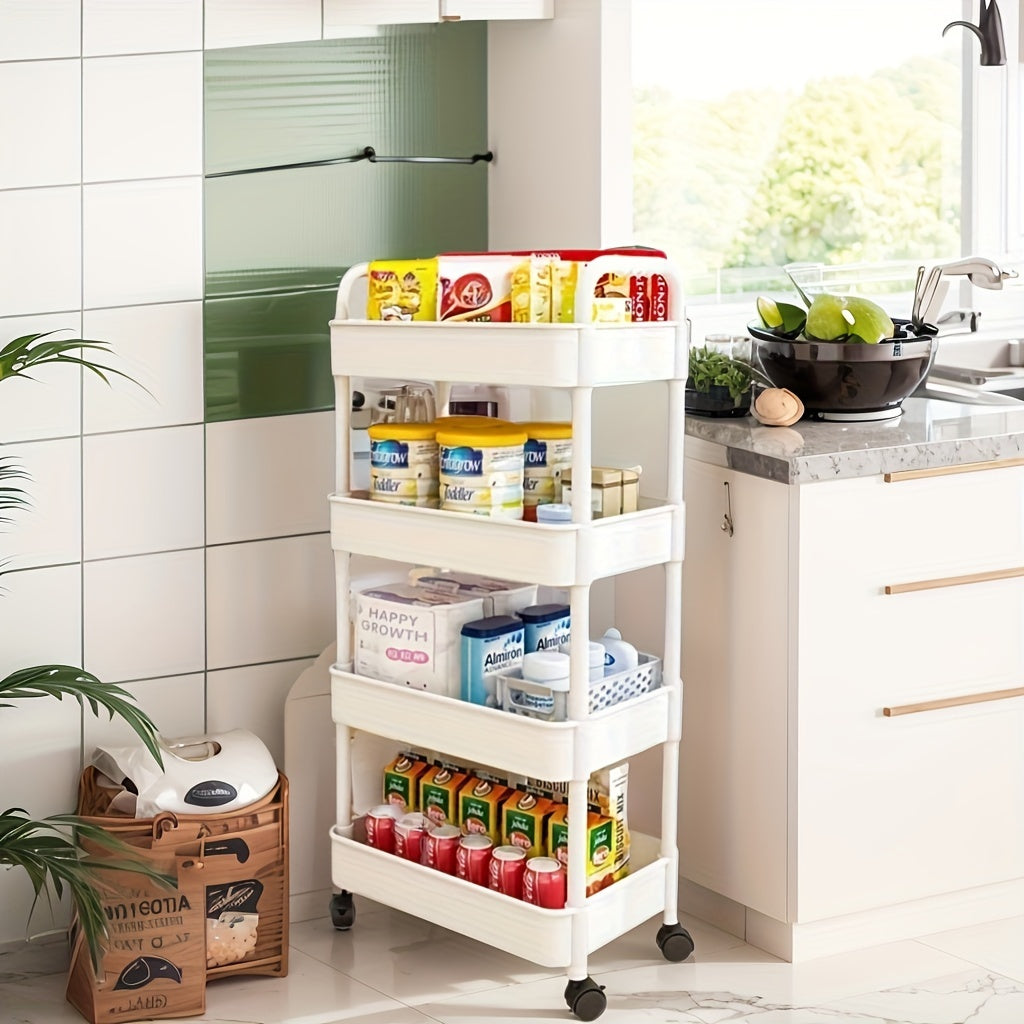 Heavy-Duty Plastic Utility Cart with Wheels, Multi-Purpose Floor Organizer