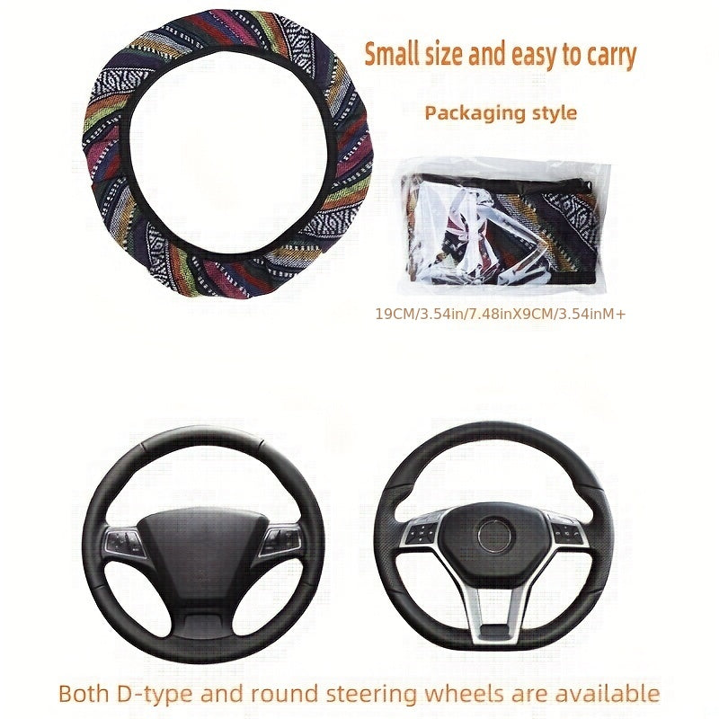 Unisex Bohemian Breathable Ethnic Fabric Car Steering Wheel Cover Polyester Fiber