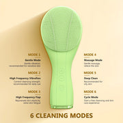 Facial Cleansing Brush USB Rechargeable 6 Modes 16 Intensities Deep Pore Cleaning Green