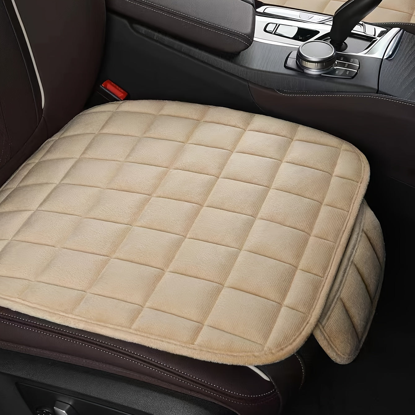 Almohadilla de asiento para coche de felpa, sin respaldo, antideslizante, para otoño e invierno, asiento cálido