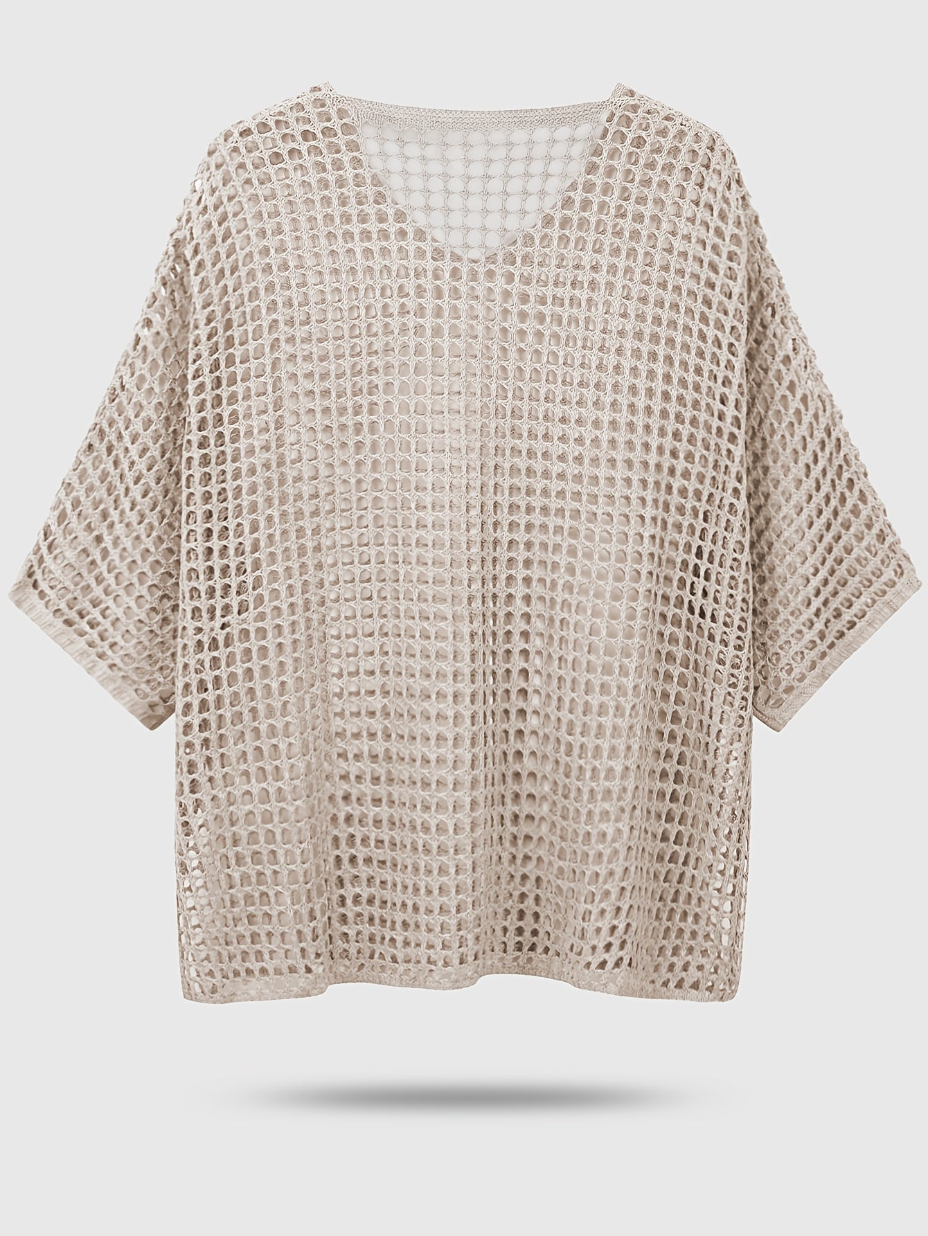 Plus Size V-Neck Knitted Top for Women Summer Solid Color Three-Quarter Sleeve