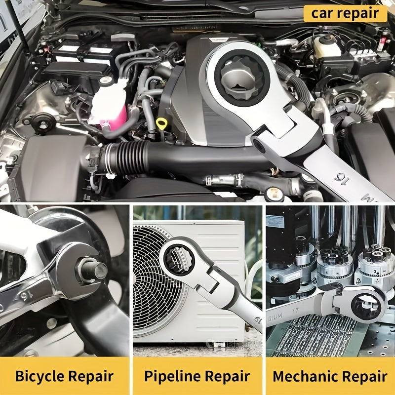 Гибкий головной трещоточный ключ из прочного металла, ручной инструмент для ремонта автомобилей, мотоциклов, велосипедов