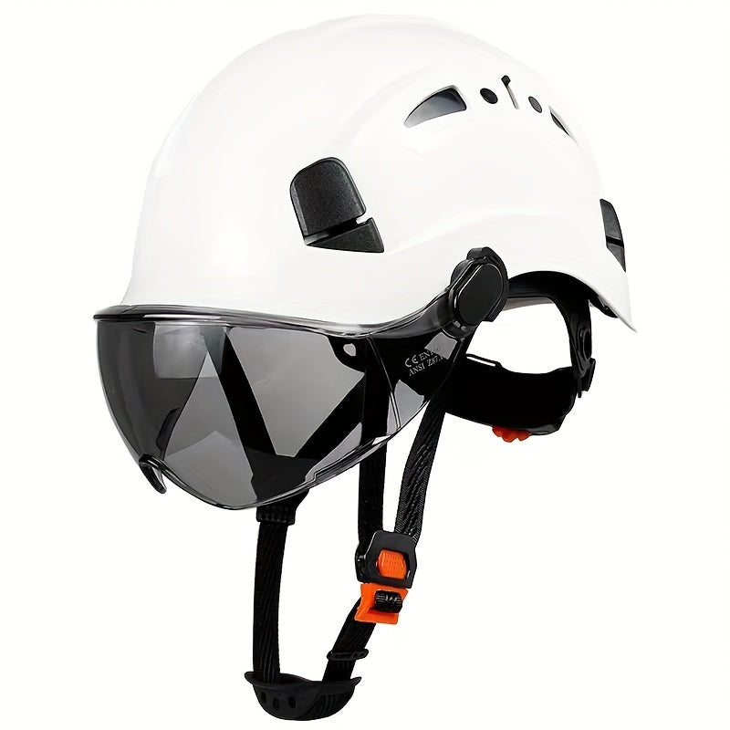 Safety Helmet with Built-in Goggles ABS Hard Hat for Construction Cycling Climbing Adjustable Ventilated