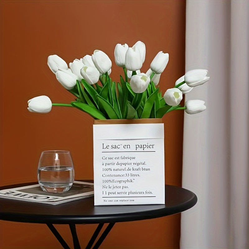 10pcs White Tulip Artificial Flowers for Weddings, Spring Wreaths, Home Decor